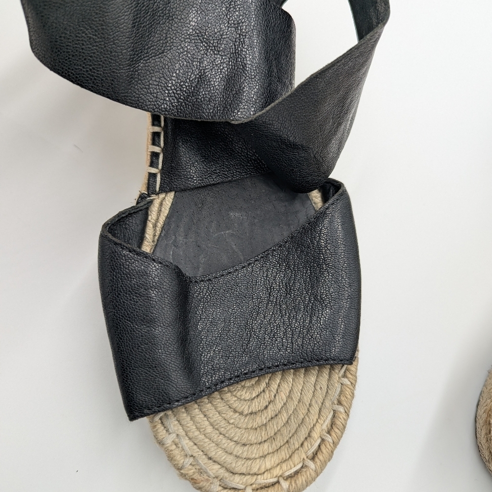 Eileen Fisher Willow Black Tumbled Leather Crisscross Espadrille Wedge 9.5 - Picture 10 of 10